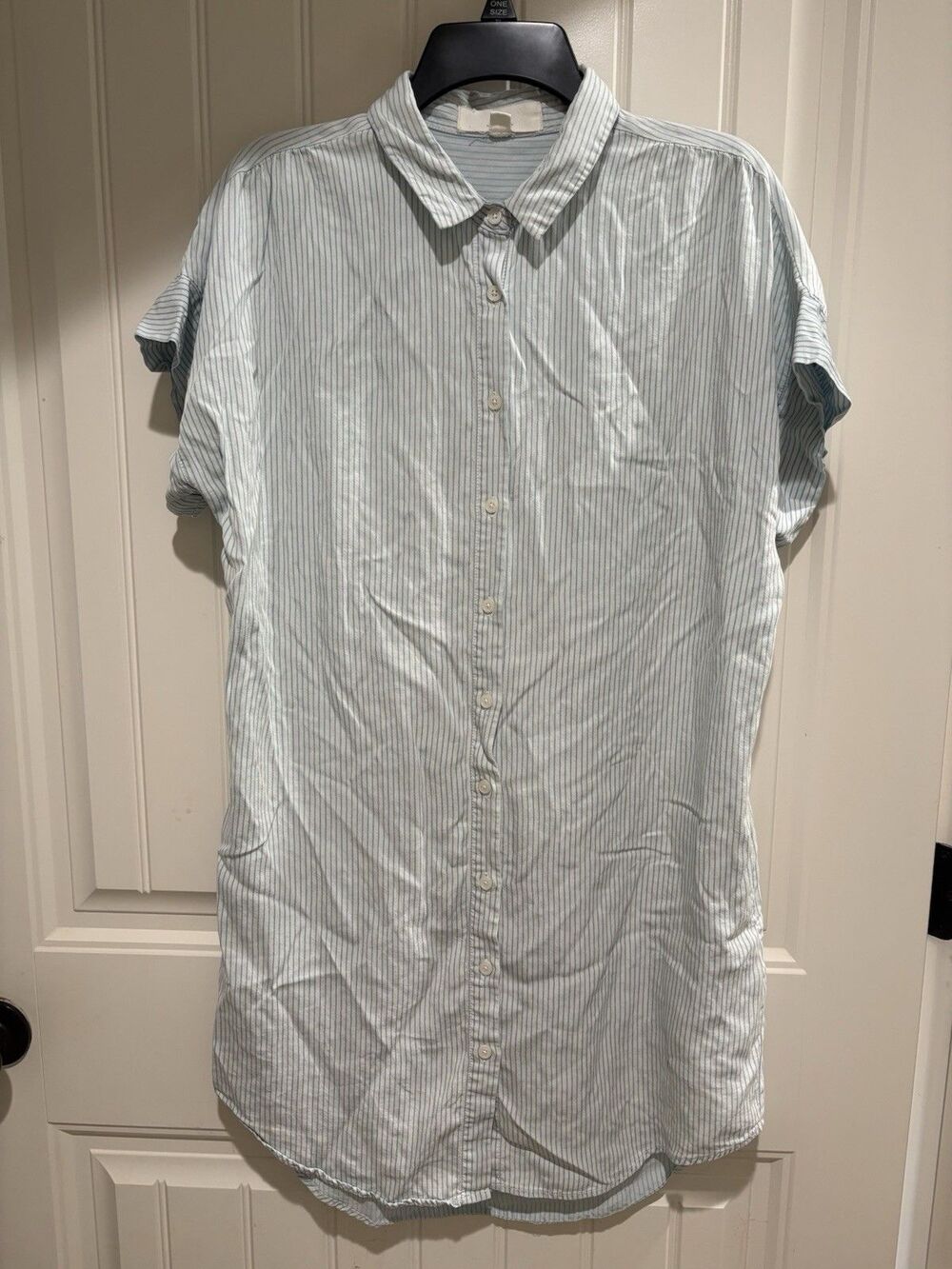 Blue Striped Shirt Dress Full Button Front Collar Womens Sz Medium Thread Supply